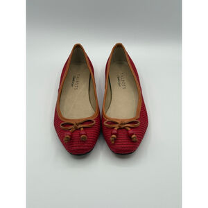 Talbots Red Woven Ballet Flats 6.5B Handmade in Brazil, Leather Sole, Beaded Bow